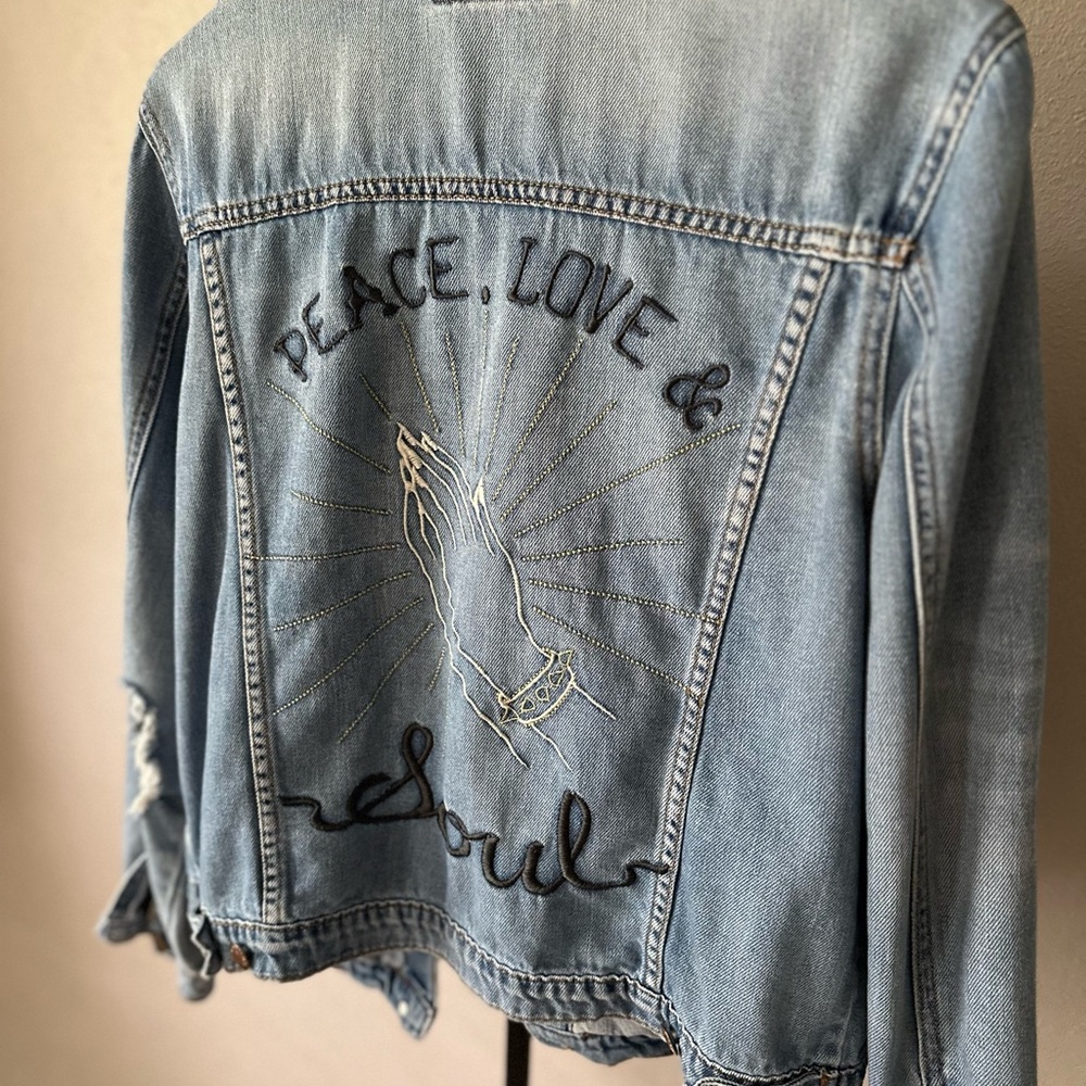 Peace, Love, & Soul Distressed Denim Jacket